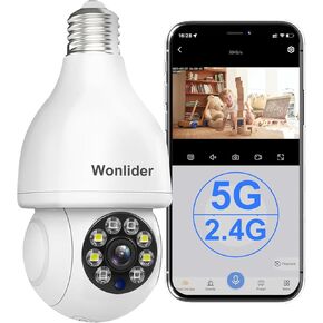 كاميرا مراقبة بمصباح كهربائي 5G، كاميرات لاسلكية PTZ 360 درجة خارجية داخلية، 1080 بكسل واي فاي 6 كاميرات مراقبة منزلية مزدوجة النطاق، رؤية ليلية ملونة ثنائية الاتجاه، إنذار كشف الحركة E27 in Kuwait