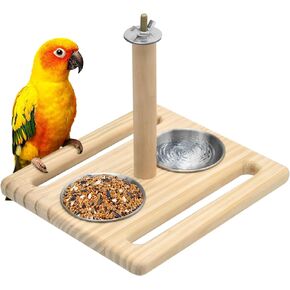 كاتومو الطيور جثم الببغاء منصة الطيور الخشب الوقوف مع 2 أكواب تغذية قابلة للإزالة ألعاب الطيور الببغاء قفص الملحقات للببغاء Lovebird كوكاتيل كونور الببغاء الطيور الصغيرة in Kuwait