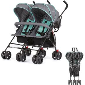 Dream On Me Volgo Twin Baby Stroller, Compact Side-by-Side Double Umbrella Stroller, 5-Point Safety Harness, Adjustable Canopy, Storage Basket & Travel-Friendly Fold, Black in Saudi Arabia