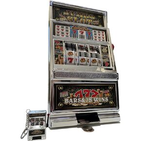 777 Jumbo Slot Machine Casino Toy Piggy Bank Replica with Flashing Lights and Jackpot Alert Sounds and Free Working Silver 777 Slot Keychain