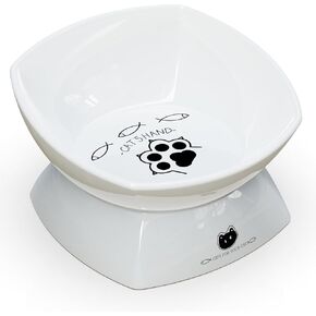 VIEWHALE Raised Cat Food Bowl(6 inches), Elevated Tilted Flat Cat Bowl, Anti-Vomit Cat Bowl for Indoor Cats - Ceramic Cat Feeder, Whisker-Friendly, Extra Wide Cat Bowl That Fits Cat's Face(White). in Kuwait