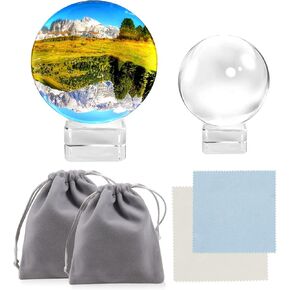 كرات كريستال ZYNERY K9 مع حامل، كرة عدسات كريستالية للتصوير الفوتوغرافي، كرات زجاجية للديكور الفني، عرافة التأمل، إكسسوار التصوير الفوتوغرافي (عبوتان، 60/80 مم، شفاف) in Kuwait