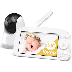 HiPP Pro Baby Monitor, 5.5" 1080P Split Screen Baby Video Monitor with Camera and Audio, 2-Way Talk, 5000mAh Battery, HD Night Vision, Pan Tilt Zoom, VOX Mode, 1000ft Range in Saudi Arabia