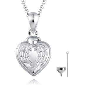 قلادة Jinlou Angel Wings Urn للرماد من الفضة الإسترلينية إلى الأبد في قلبي مجوهرات حرق الجثث للنساء