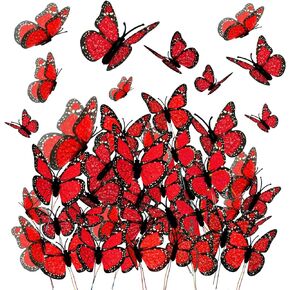 Waydress 24 Pieces Halloween Monarch Butterfly Decorations 3 Size Artificial Monarch Butterflies Wall Decor 3D Butterfly Wing Wall Art with Wire for Fall Wedding Home Bedroom Wall Decorations(Orange)