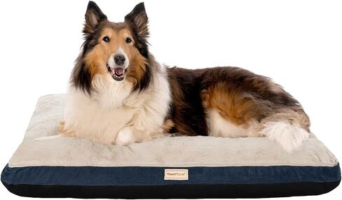 PoochPlanet Large Memory Foam Mix Dog Bed Plush & Textured Linen Mattress w/Removable Washable Cover - Gray, Large in Kuwait