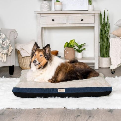 PoochPlanet Large Memory Foam Mix Dog Bed Plush & Textured Linen Mattress w/Removable Washable Cover - Gray, Large in Kuwait