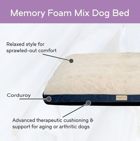 PoochPlanet Large Memory Foam Mix Dog Bed Plush & Textured Linen Mattress w/Removable Washable Cover - Gray, Large in Kuwait