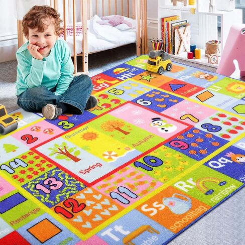 AROGAN Kids Carpet Playmat Rug with Numbers, Shapes, Animals Pattern, Children Learn and Educational Rugs, Non Slip Play Rug for Nursery Bedroom Play Room, 4x6 Feet in Kuwait