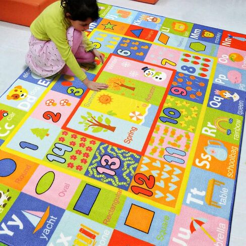 AROGAN Kids Carpet Playmat Rug with Numbers, Shapes, Animals Pattern, Children Learn and Educational Rugs, Non Slip Play Rug for Nursery Bedroom Play Room, 4x6 Feet in Kuwait