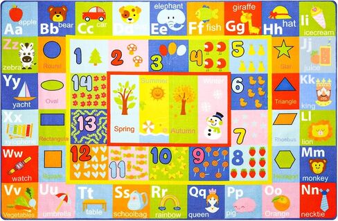 AROGAN Kids Carpet Playmat Rug with Numbers, Shapes, Animals Pattern, Children Learn and Educational Rugs, Non Slip Play Rug for Nursery Bedroom Play Room, 4x6 Feet in Kuwait