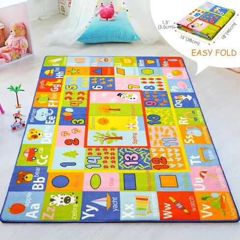 AROGAN Kids Carpet Playmat Rug with Numbers, Shapes, Animals Pattern, Children Learn and Educational Rugs, Non Slip Play Rug for Nursery Bedroom Play Room, 4x6 Feet in Kuwait