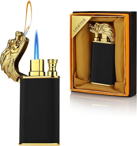 Magic Dual Flame Crocodile Lighter, Butane Refillable Torch Lighter Double Flame Crocodile Lighter Switchable Windproof Jet & Soft Fire Cool Lighter Creative Gift for Men (Black, Without Gas) in Saudi Arabia