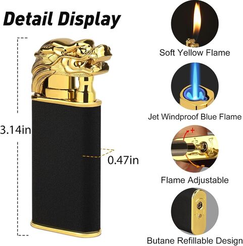 Magic Dual Flame Crocodile Lighter, Butane Refillable Torch Lighter Double Flame Crocodile Lighter Switchable Windproof Jet & Soft Fire Cool Lighter Creative Gift for Men (Black, Without Gas) in Saudi Arabia