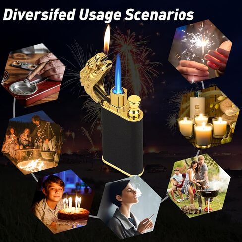 Magic Dual Flame Crocodile Lighter, Butane Refillable Torch Lighter Double Flame Crocodile Lighter Switchable Windproof Jet & Soft Fire Cool Lighter Creative Gift for Men (Black, Without Gas) in Saudi Arabia