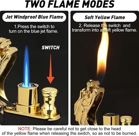Magic Dual Flame Crocodile Lighter, Butane Refillable Torch Lighter Double Flame Crocodile Lighter Switchable Windproof Jet & Soft Fire Cool Lighter Creative Gift for Men (Black, Without Gas) in Saudi Arabia