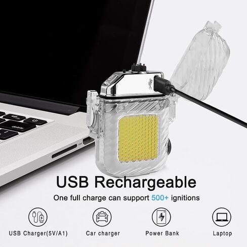 ARECTECH Electric Arc Dual Lighter Rechargeable Lighter 3 Modes of Flashlight Plasma Windproof Lighters Waterproof with Survival Emergency Whistle and Lanyard for Candle Outdoor Camping (Black) in Kuwait