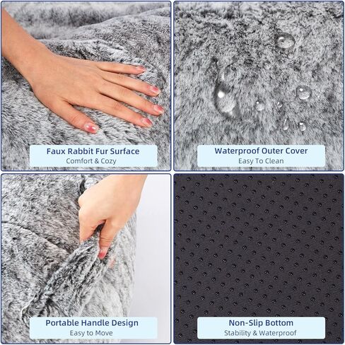 pettycare Human Dog Bed for Adult, Fluffy Faux Rabbit Fur Human Size Dog Bed Better Sleeping, Supportive with Orthopedic Memory Foam Mats, Giant Dog Bean Bag Bed, 72"x42"x12", Grey in Kuwait