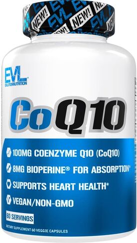 EVL عالي الامتصاص CoQ10 100 ملغ - مكمل الإنزيم المساعد Q10 المضاد للأكسدة المتقدم لدعم صحة الدماغ وإنتاج الطاقة والشيخوخة الصحية - CoQ10 مع مكمل Bioperine الصحي in Kuwait