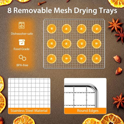 مجفف طعام كوستواي، مع 8 صواني شبكية قابلة للفصل، تحكم في درجة الحرارة 85 درجة فهرنهايت - 160 درجة فهرنهايت ومؤقت 24 ساعة، حماية من الحرارة الزائدة والحمل الزائد، مجفف طعام للفواكه واللحوم والخضروات، فضي in Kuwait