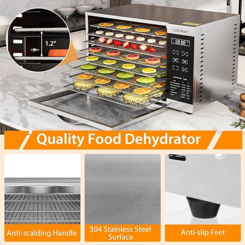 مجفف طعام كوستواي، مع 8 صواني شبكية قابلة للفصل، تحكم في درجة الحرارة 85 درجة فهرنهايت - 160 درجة فهرنهايت ومؤقت 24 ساعة، حماية من الحرارة الزائدة والحمل الزائد، مجفف طعام للفواكه واللحوم والخضروات، فضي in Kuwait