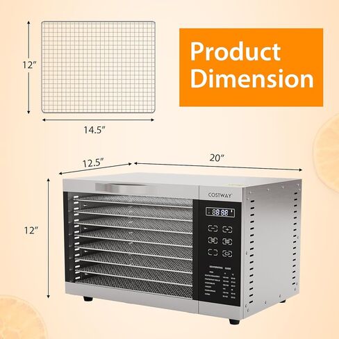 مجفف طعام كوستواي، مع 8 صواني شبكية قابلة للفصل، تحكم في درجة الحرارة 85 درجة فهرنهايت - 160 درجة فهرنهايت ومؤقت 24 ساعة، حماية من الحرارة الزائدة والحمل الزائد، مجفف طعام للفواكه واللحوم والخضروات، فضي in Kuwait