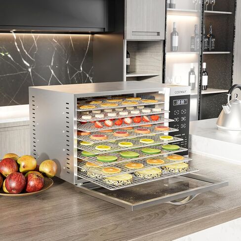 مجفف طعام كوستواي، مع 8 صواني شبكية قابلة للفصل، تحكم في درجة الحرارة 85 درجة فهرنهايت - 160 درجة فهرنهايت ومؤقت 24 ساعة، حماية من الحرارة الزائدة والحمل الزائد، مجفف طعام للفواكه واللحوم والخضروات، فضي in Kuwait