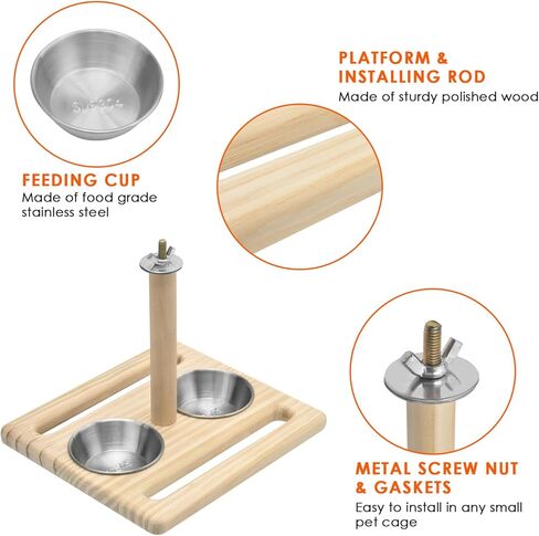 كاتومو الطيور جثم الببغاء منصة الطيور الخشب الوقوف مع 2 أكواب تغذية قابلة للإزالة ألعاب الطيور الببغاء قفص الملحقات للببغاء Lovebird كوكاتيل كونور الببغاء الطيور الصغيرة in Kuwait