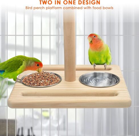 كاتومو الطيور جثم الببغاء منصة الطيور الخشب الوقوف مع 2 أكواب تغذية قابلة للإزالة ألعاب الطيور الببغاء قفص الملحقات للببغاء Lovebird كوكاتيل كونور الببغاء الطيور الصغيرة in Kuwait