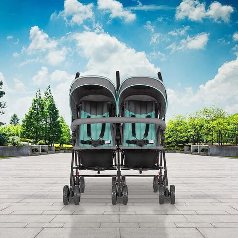 Dream On Me Volgo Twin Baby Stroller, Compact Side-by-Side Double Umbrella Stroller, 5-Point Safety Harness, Adjustable Canopy, Storage Basket & Travel-Friendly Fold, Black in Saudi Arabia