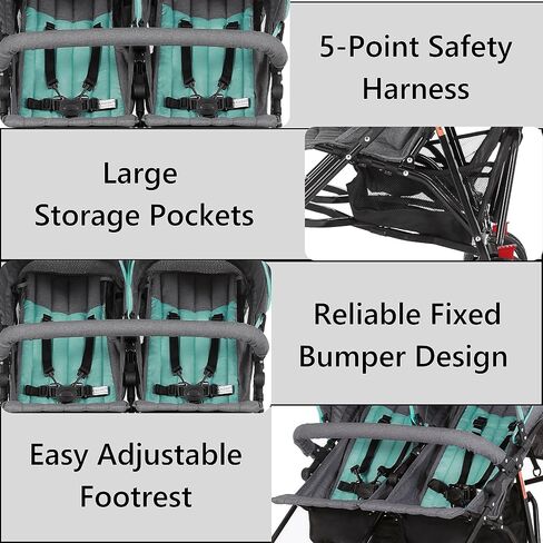 Dream On Me Volgo Twin Baby Stroller, Compact Side-by-Side Double Umbrella Stroller, 5-Point Safety Harness, Adjustable Canopy, Storage Basket & Travel-Friendly Fold, Black in Saudi Arabia