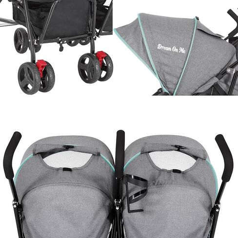 Dream On Me Volgo Twin Baby Stroller, Compact Side-by-Side Double Umbrella Stroller, 5-Point Safety Harness, Adjustable Canopy, Storage Basket & Travel-Friendly Fold, Black in Saudi Arabia