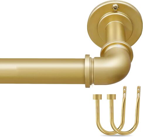 Industrial Curtain Rod for Window 18-45 inches, Blackout Wrap Around Curtain Rod with 2PCS Curtain Holdbacks, Gold Curtain Rod for Indoor and Outdoor in Kuwait