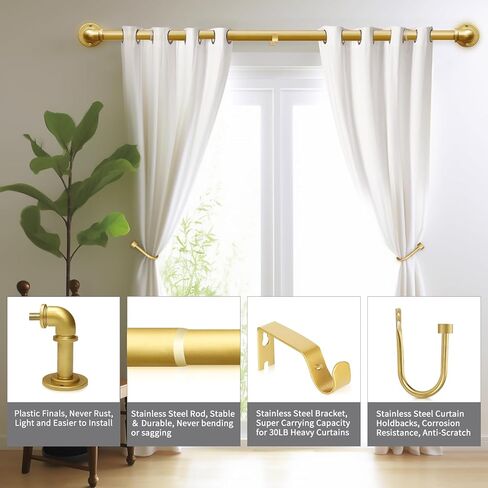 Industrial Curtain Rod for Window 18-45 inches, Blackout Wrap Around Curtain Rod with 2PCS Curtain Holdbacks, Gold Curtain Rod for Indoor and Outdoor in Kuwait