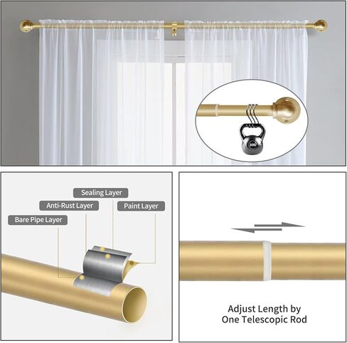 Industrial Curtain Rod for Window 18-45 inches, Blackout Wrap Around Curtain Rod with 2PCS Curtain Holdbacks, Gold Curtain Rod for Indoor and Outdoor in Kuwait