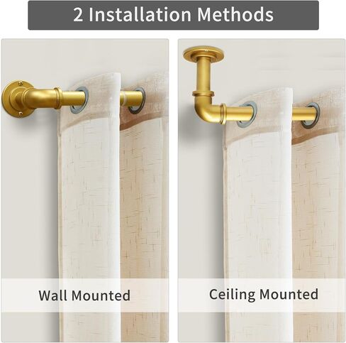 Industrial Curtain Rod for Window 18-45 inches, Blackout Wrap Around Curtain Rod with 2PCS Curtain Holdbacks, Gold Curtain Rod for Indoor and Outdoor in Kuwait