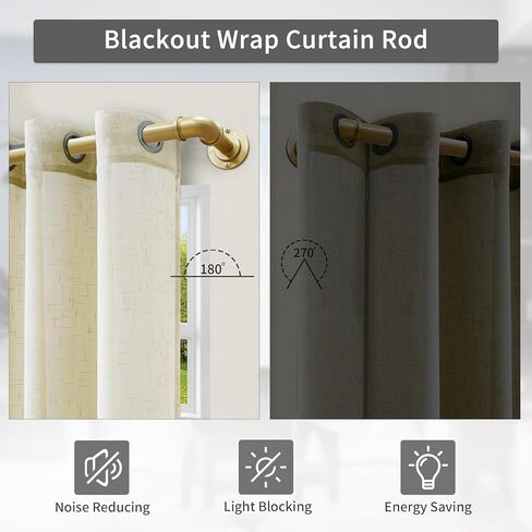 Industrial Curtain Rod for Window 18-45 inches, Blackout Wrap Around Curtain Rod with 2PCS Curtain Holdbacks, Gold Curtain Rod for Indoor and Outdoor in Kuwait