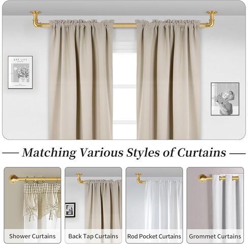 Industrial Curtain Rod for Window 18-45 inches, Blackout Wrap Around Curtain Rod with 2PCS Curtain Holdbacks, Gold Curtain Rod for Indoor and Outdoor in Kuwait