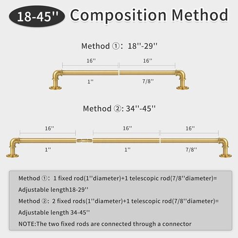 Industrial Curtain Rod for Window 18-45 inches, Blackout Wrap Around Curtain Rod with 2PCS Curtain Holdbacks, Gold Curtain Rod for Indoor and Outdoor in Kuwait