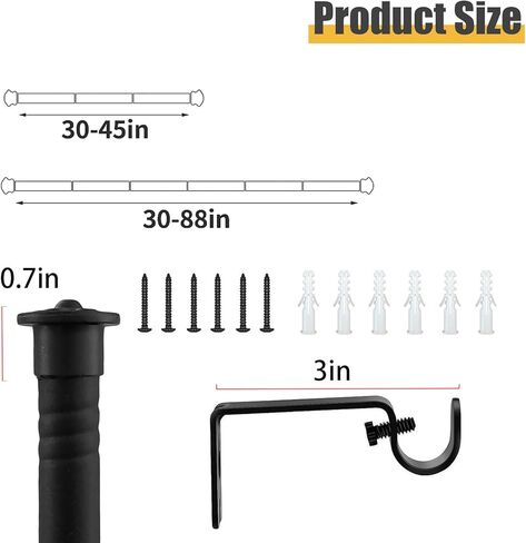 Furtrop Standard Decorative Window Curtain Rods 30 to 88 Inch,5/8 Inch Diameter Small Curtain Rod Set, Heavy Duty Drapery Rods with Brackets(Black) in Kuwait