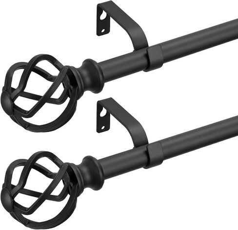 Industrial Curtain Rods, Iron Curtain Rods for Windows 28 to 48, 3/4 Inch Curtain Rods Cage Finials, Black Curtain Rods, Outdoor Farmhouse Curtain Rod Room Divider, 28-48" Matte Black 2 Pack in Kuwait