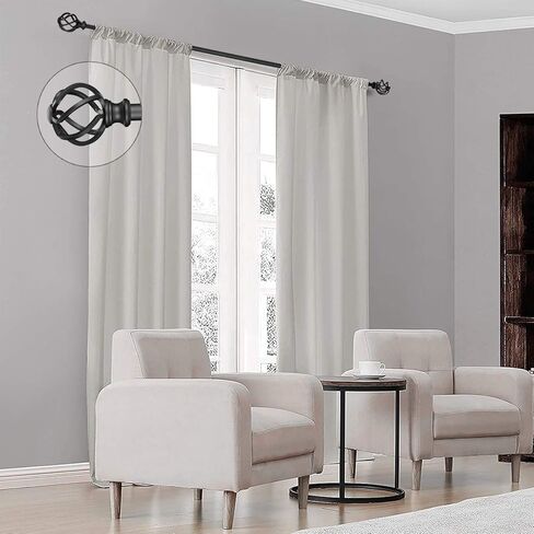 Industrial Curtain Rods, Iron Curtain Rods for Windows 28 to 48, 3/4 Inch Curtain Rods Cage Finials, Black Curtain Rods, Outdoor Farmhouse Curtain Rod Room Divider, 28-48" Matte Black 2 Pack in Kuwait