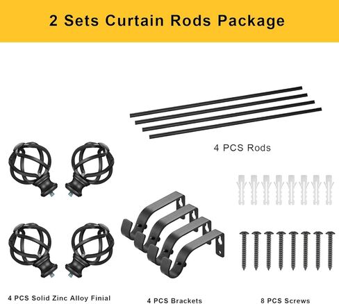 Industrial Curtain Rods, Iron Curtain Rods for Windows 28 to 48, 3/4 Inch Curtain Rods Cage Finials, Black Curtain Rods, Outdoor Farmhouse Curtain Rod Room Divider, 28-48" Matte Black 2 Pack in Kuwait