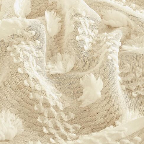 BGment White Pom Pom Sheer Curtains 63 inch Length, Boho Textured Light Filtering Curtains with Rod Pocket and Back Tab for Bedroom Nursery, Set of 2 Panels, White, 52 x 63 Inch in Kuwait