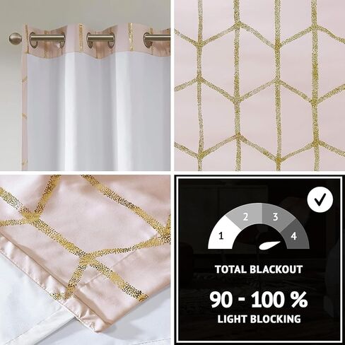 تصميم ذكي من Raina Total Blackout Metallic Print Grommet Top ستارة واحدة لوحة ستارة حرارية عازلة للضوء لغرفة النوم وغرفة المعيشة والنوم قطعة واحدة، 50 × 84، رمادي/فضي in Kuwait