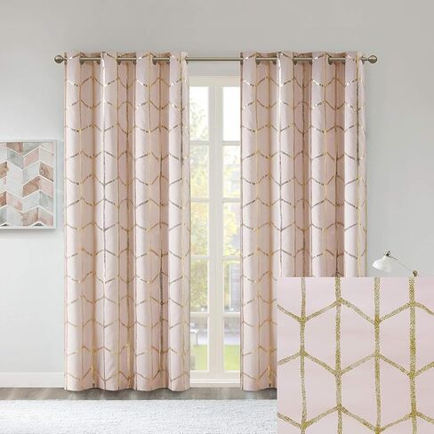 تصميم ذكي من Raina Total Blackout Metallic Print Grommet Top ستارة واحدة لوحة ستارة حرارية عازلة للضوء لغرفة النوم وغرفة المعيشة والنوم قطعة واحدة، 50 × 84، رمادي/فضي in Kuwait