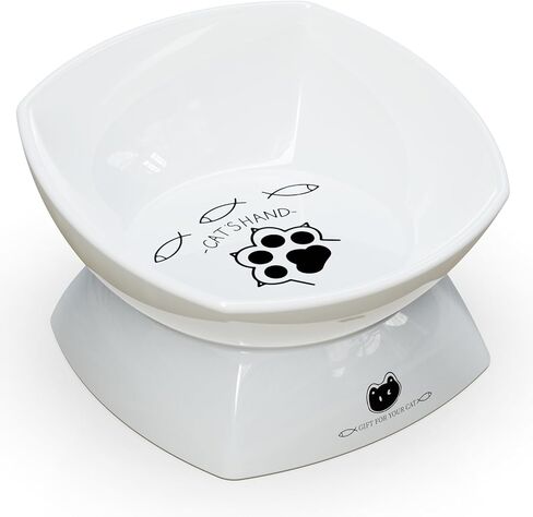 VIEWHALE Raised Cat Food Bowl(6 inches), Elevated Tilted Flat Cat Bowl, Anti-Vomit Cat Bowl for Indoor Cats - Ceramic Cat Feeder, Whisker-Friendly, Extra Wide Cat Bowl That Fits Cat's Face(White). in Kuwait