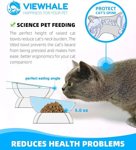 VIEWHALE Raised Cat Food Bowl(6 inches), Elevated Tilted Flat Cat Bowl, Anti-Vomit Cat Bowl for Indoor Cats - Ceramic Cat Feeder, Whisker-Friendly, Extra Wide Cat Bowl That Fits Cat's Face(White). in Kuwait