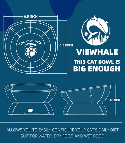 VIEWHALE Raised Cat Food Bowl(6 inches), Elevated Tilted Flat Cat Bowl, Anti-Vomit Cat Bowl for Indoor Cats - Ceramic Cat Feeder, Whisker-Friendly, Extra Wide Cat Bowl That Fits Cat's Face(White). in Kuwait