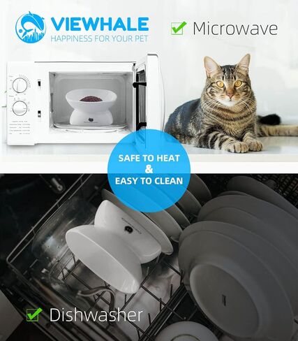 VIEWHALE Raised Cat Food Bowl(6 inches), Elevated Tilted Flat Cat Bowl, Anti-Vomit Cat Bowl for Indoor Cats - Ceramic Cat Feeder, Whisker-Friendly, Extra Wide Cat Bowl That Fits Cat's Face(White). in Kuwait